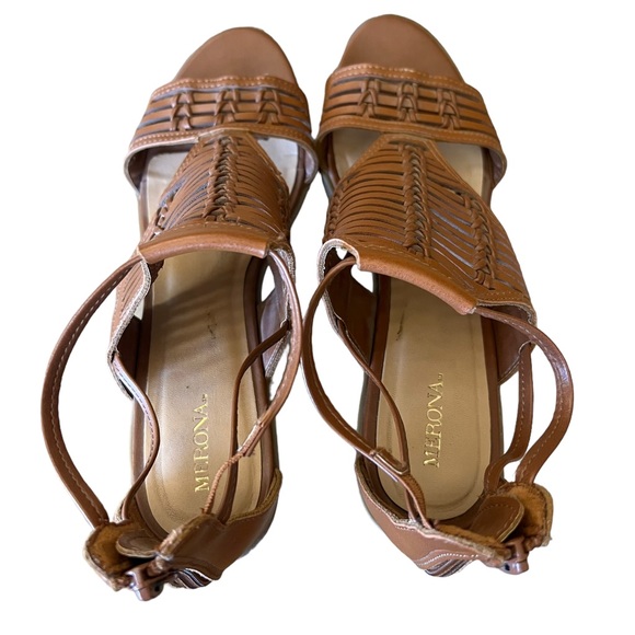 Merona Womens Sandals Kerina Brown Cognac Strappy Block Heel 10 Open Toe Strappy - Picture 3 of 5